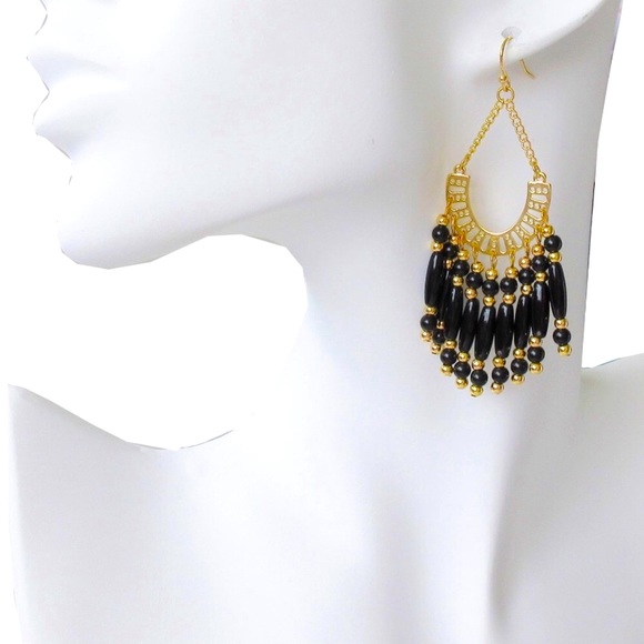 2/$20 Black and Gold Bead Chandelier Earrings - Picture 2 of 3